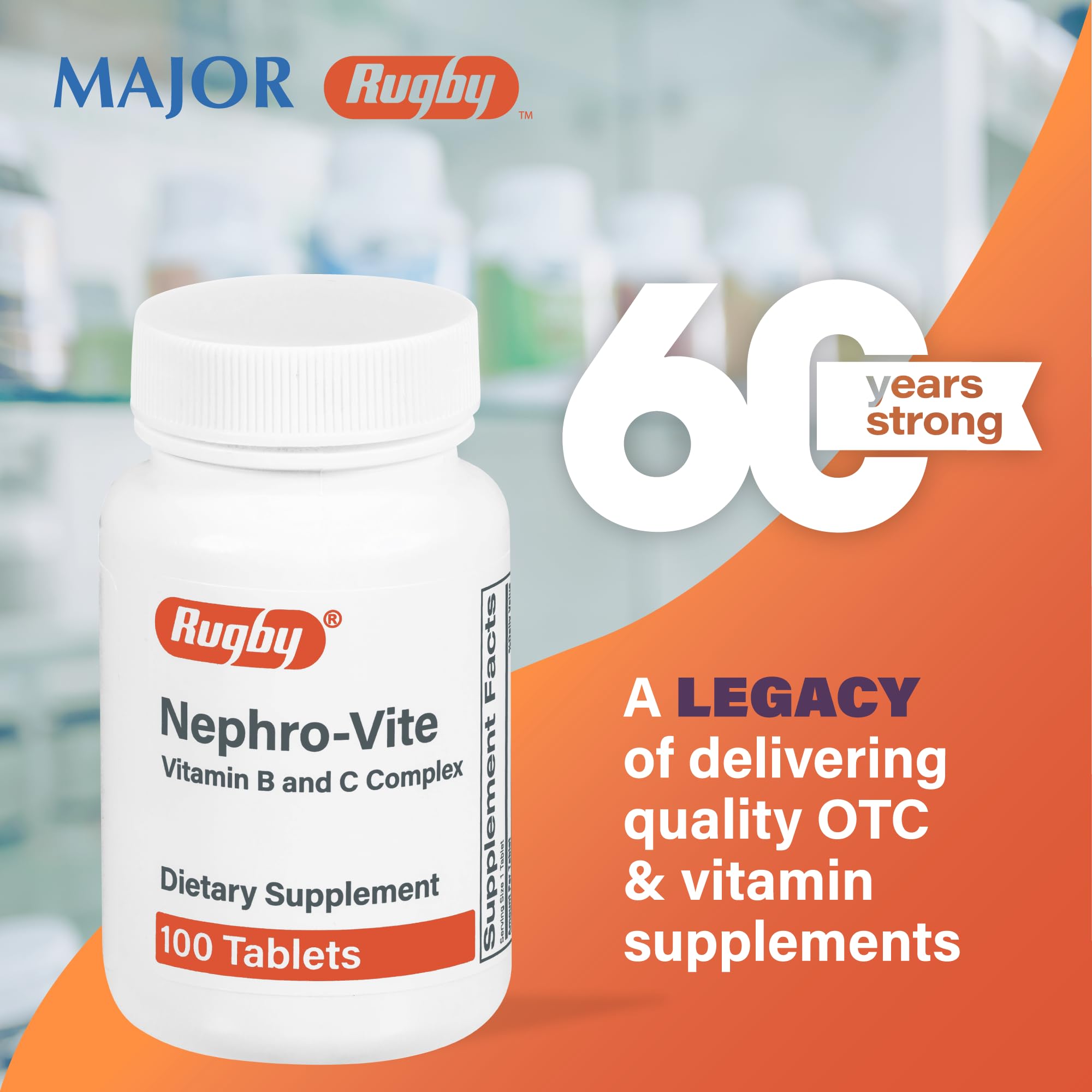 Rugby Nephro-Vite Vitamin B & C Complex Tablets - Dietary Supplement - 100 Count (2 Pack)