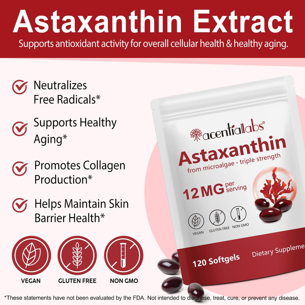 Rulviou Premium Astaxanthin 12mg | 120 Softgels | Eye, Skin & Joint Health | Non-GMO