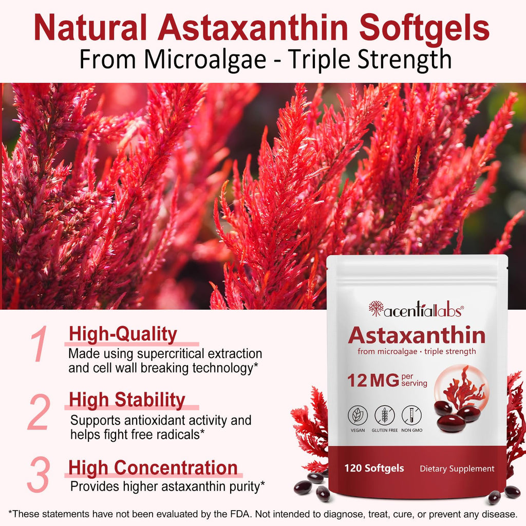 Rulviou Premium Astaxanthin 12mg | 120 Softgels | Eye, Skin & Joint Health | Non-GMO