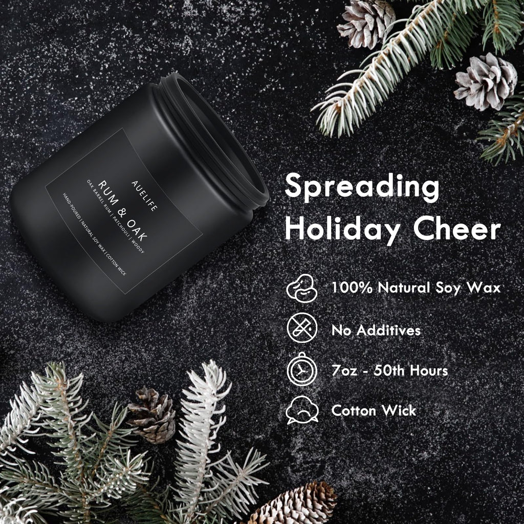 Rum & Oak Candle - Masculine Soy Candle in Black Jar (7oz)