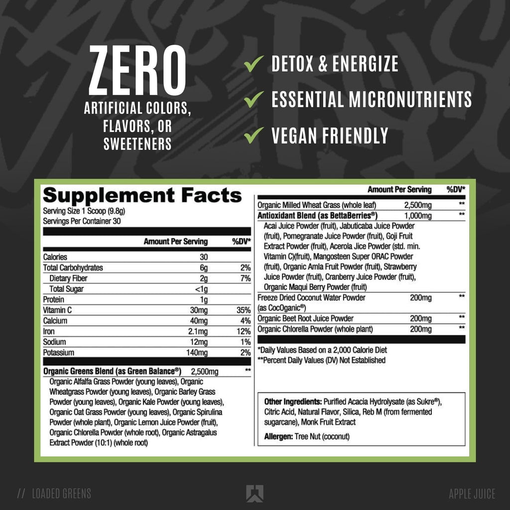 RYSE Loaded Greens Superfood Powder – Apple Juice | Digestion, Immunity & Energy – 30 Servings