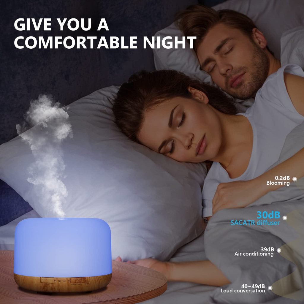 SACATR Essential Oil Diffuser Set – 500ml Ultrasonic Diffuser with 36 Oils, Remote, Auto Shut-Off, 4 Timers, 15 Colors