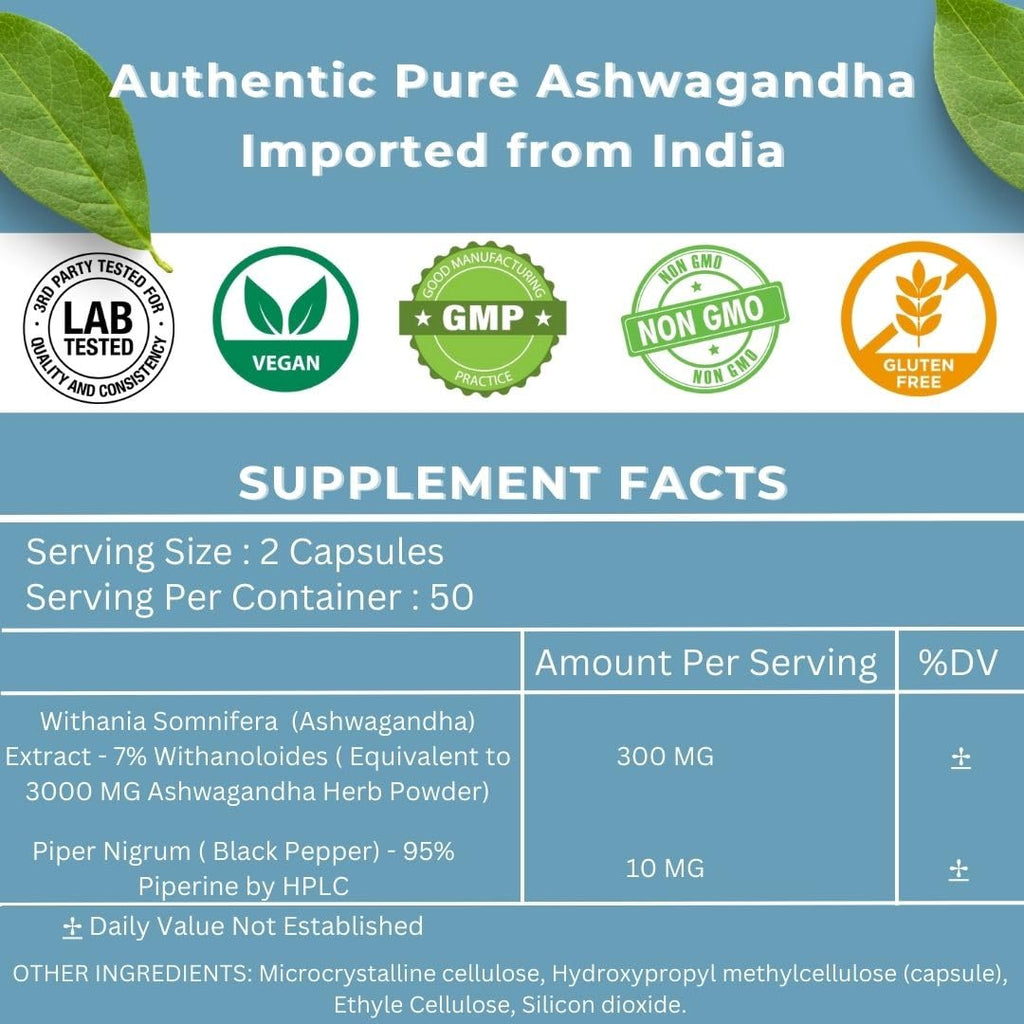 Sacred Nutrient Organic Ashwagandha Extra Strength – 300 mg Extract, Black Pepper, 100 Capsules