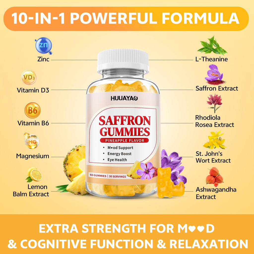10-IN-1 Saffron Gummies – Sugar Free Mood & Focus Support (60 Count)
