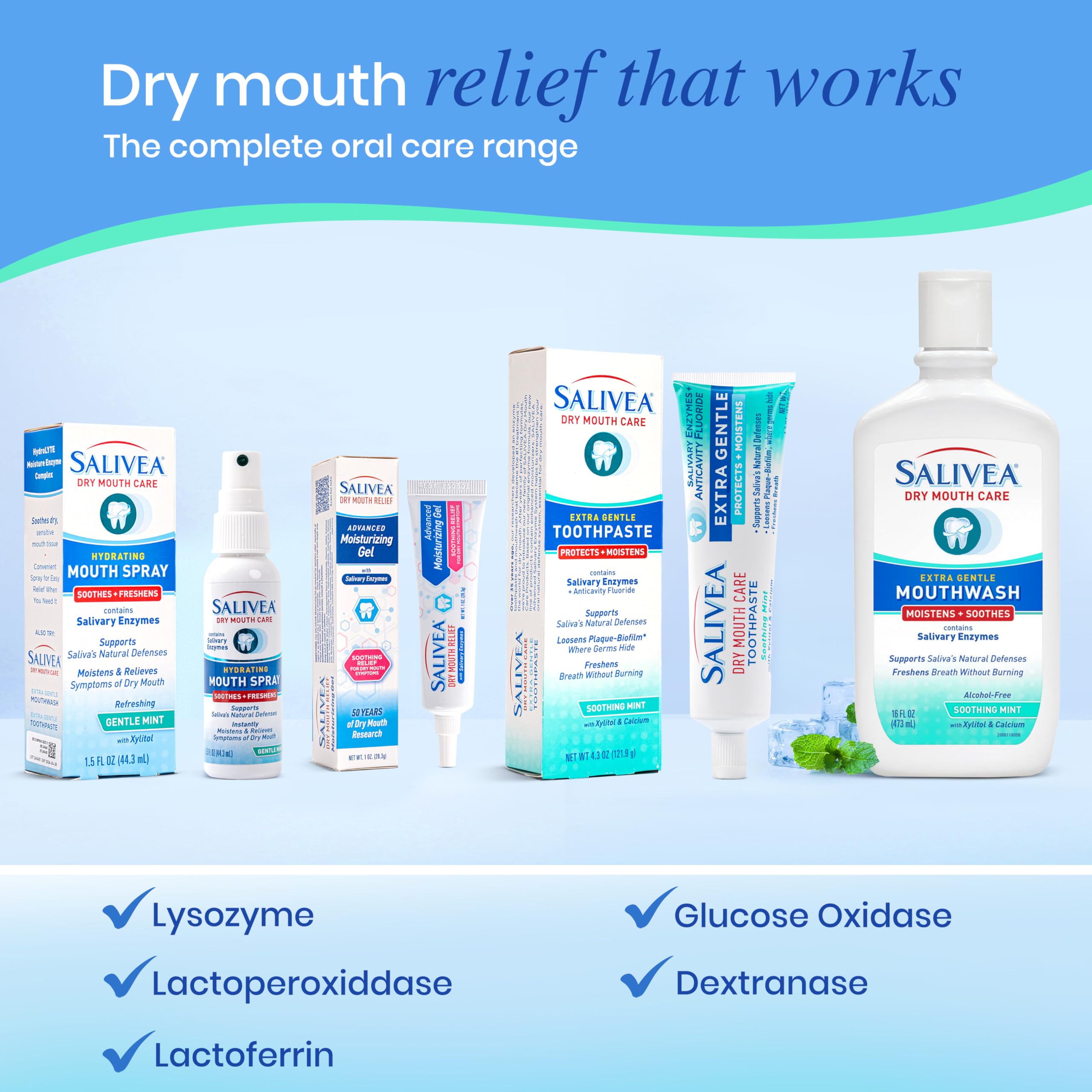 SALIVEA Extra Gentle Dry Mouth Spray – Soothing Mint, 250 Pumps 2-Pack