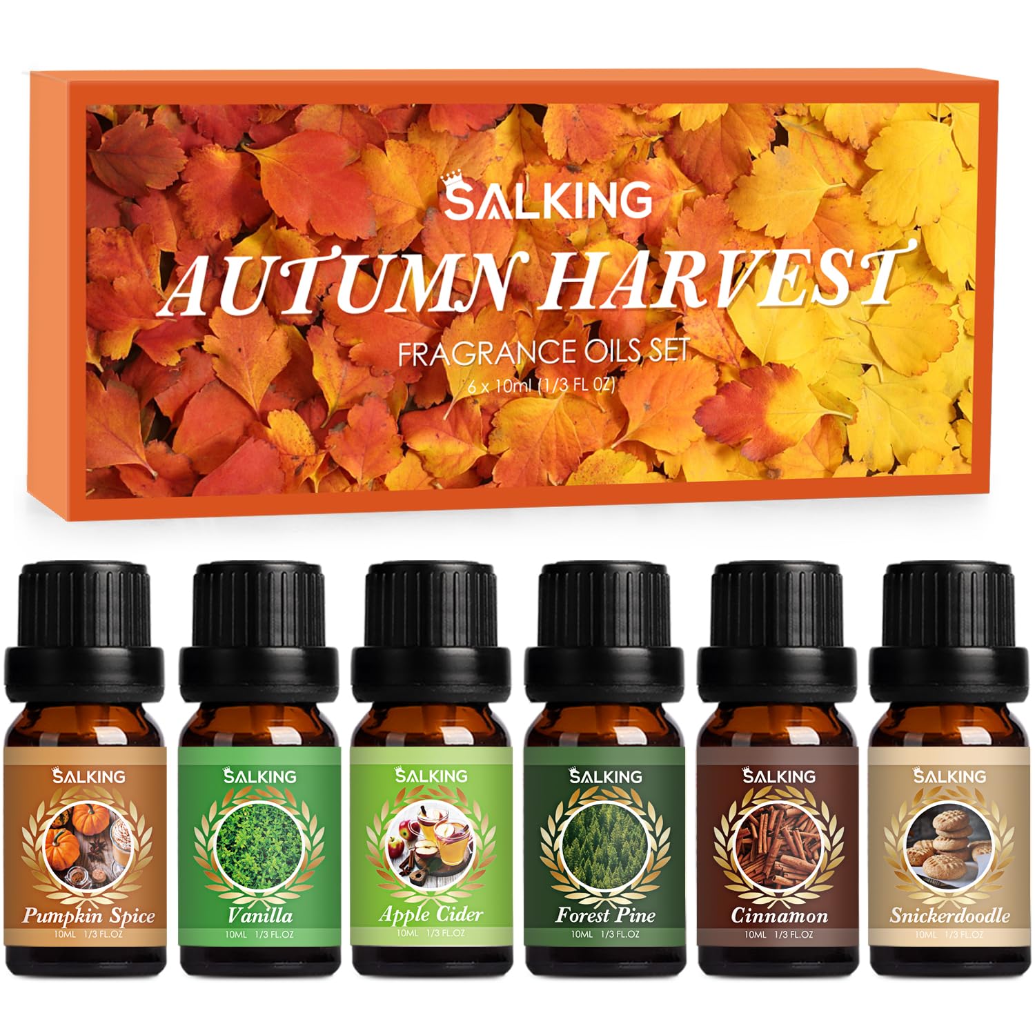 SALKING Autumn Fragrance Oils – Premium Fall Essential Oils for Diffuser, Soap & Candle Making | Cinnamon, Pumpkin Spice, Apple Cider, Vanilla, Pine, Snickerdoodle