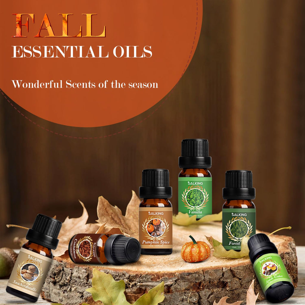 SALKING Autumn Fragrance Oils – Premium Fall Essential Oils for Diffuser, Soap & Candle Making | Cinnamon, Pumpkin Spice, Apple Cider, Vanilla, Pine, Snickerdoodle