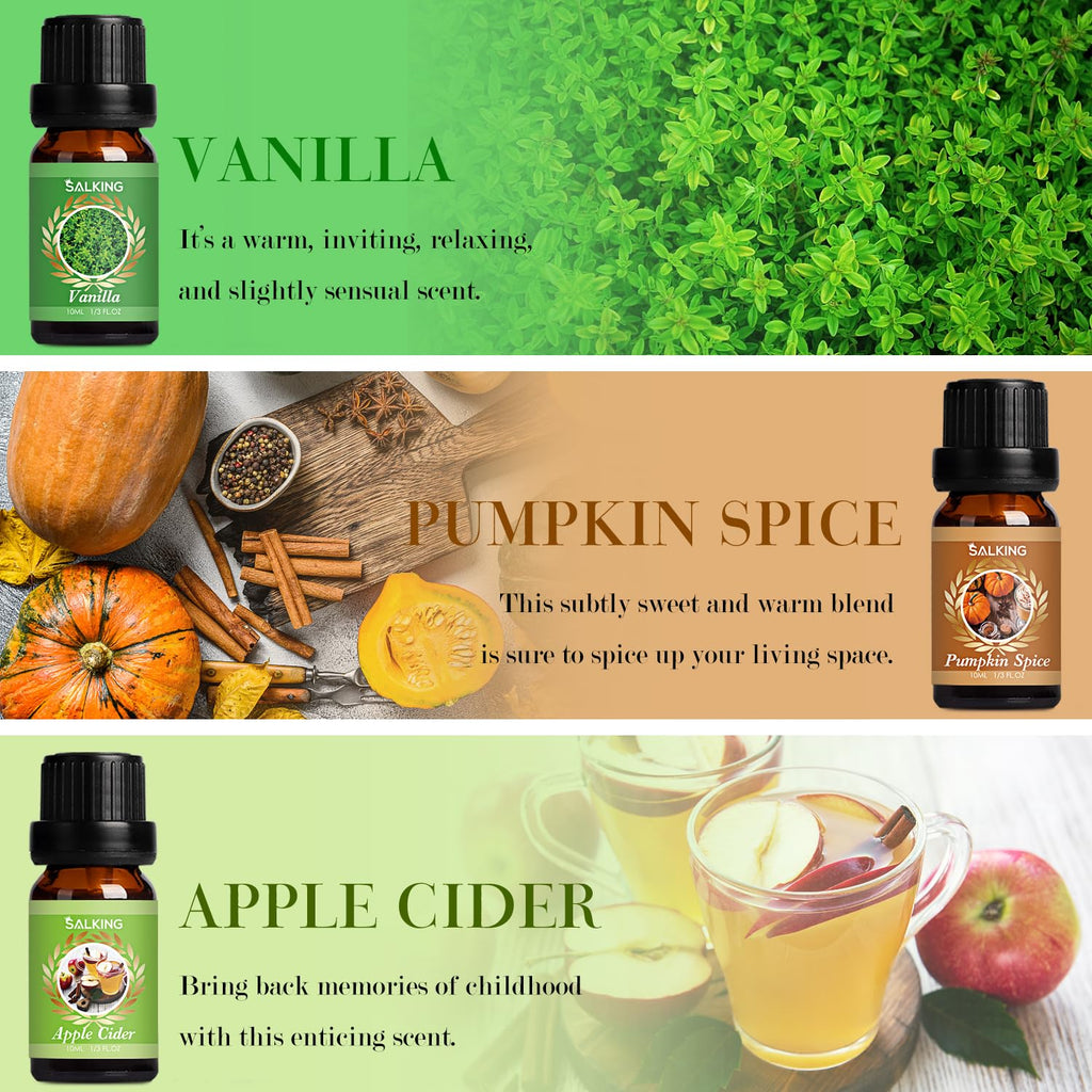 SALKING Autumn Fragrance Oils – Premium Fall Essential Oils for Diffuser, Soap & Candle Making | Cinnamon, Pumpkin Spice, Apple Cider, Vanilla, Pine, Snickerdoodle