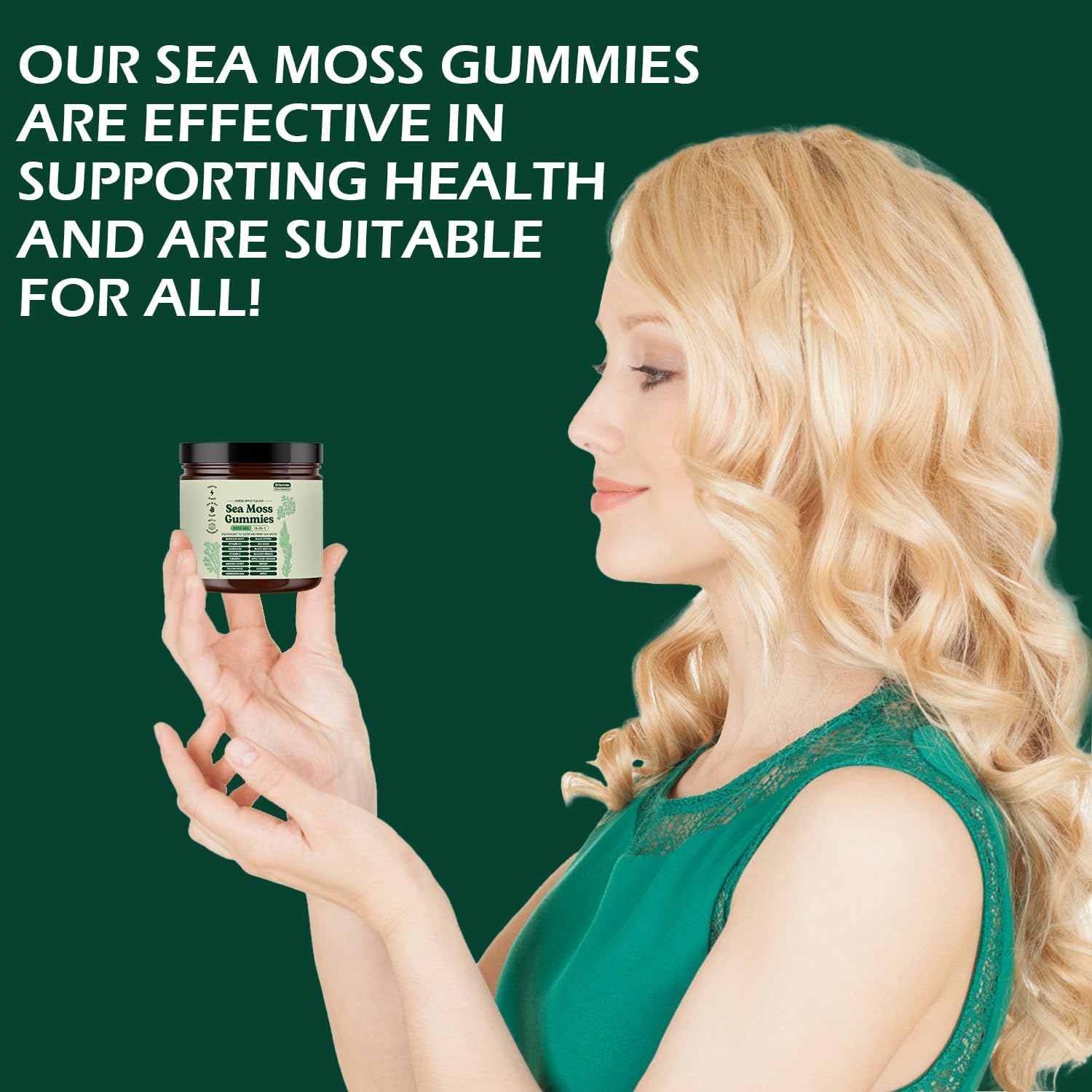 Sea Moss Gummies 16-in-1 – High-Potency Blend with Black Seed Oil, Vitamin C & D3 (Green Apple)