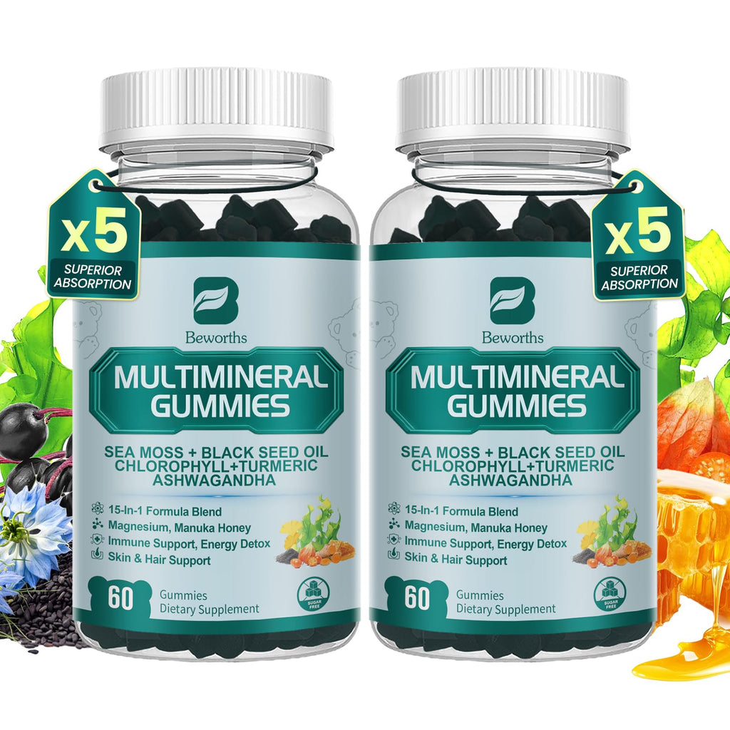 Sea Moss Gummies with Ashwagandha & Chlorophyll – Immune, Digestive & Gut Detox Support | Vegan, Non-GMO, Apple Flavor, 120 Gummies