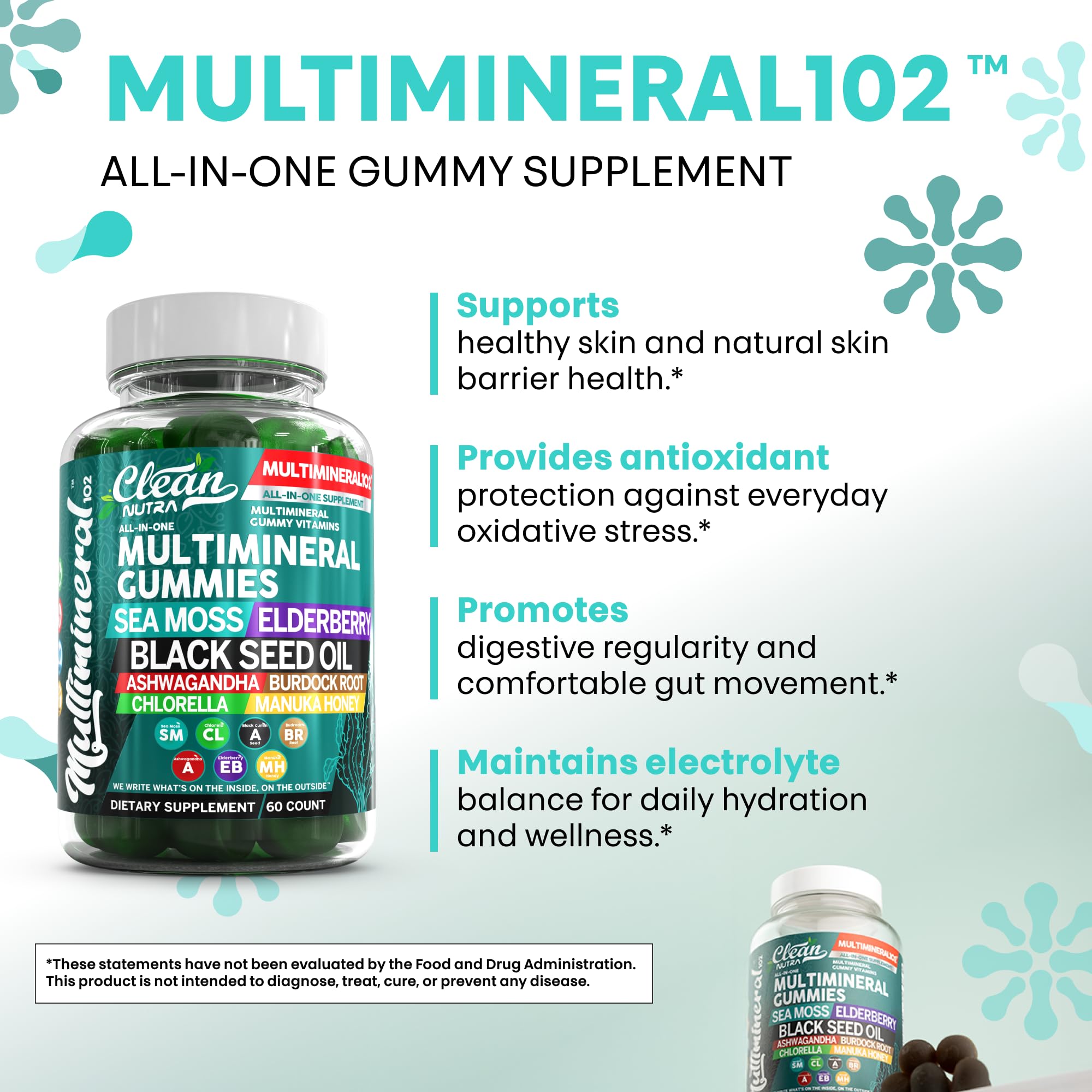 Sea Moss Gummies | Clinically Tested Vegan Irish Sea Moss Gummy Vitamins with Black Seed Oil, Ashwagandha, Elderberry, Burdock Root, Chlorella & Manuka Honey | Green Apple Flavor