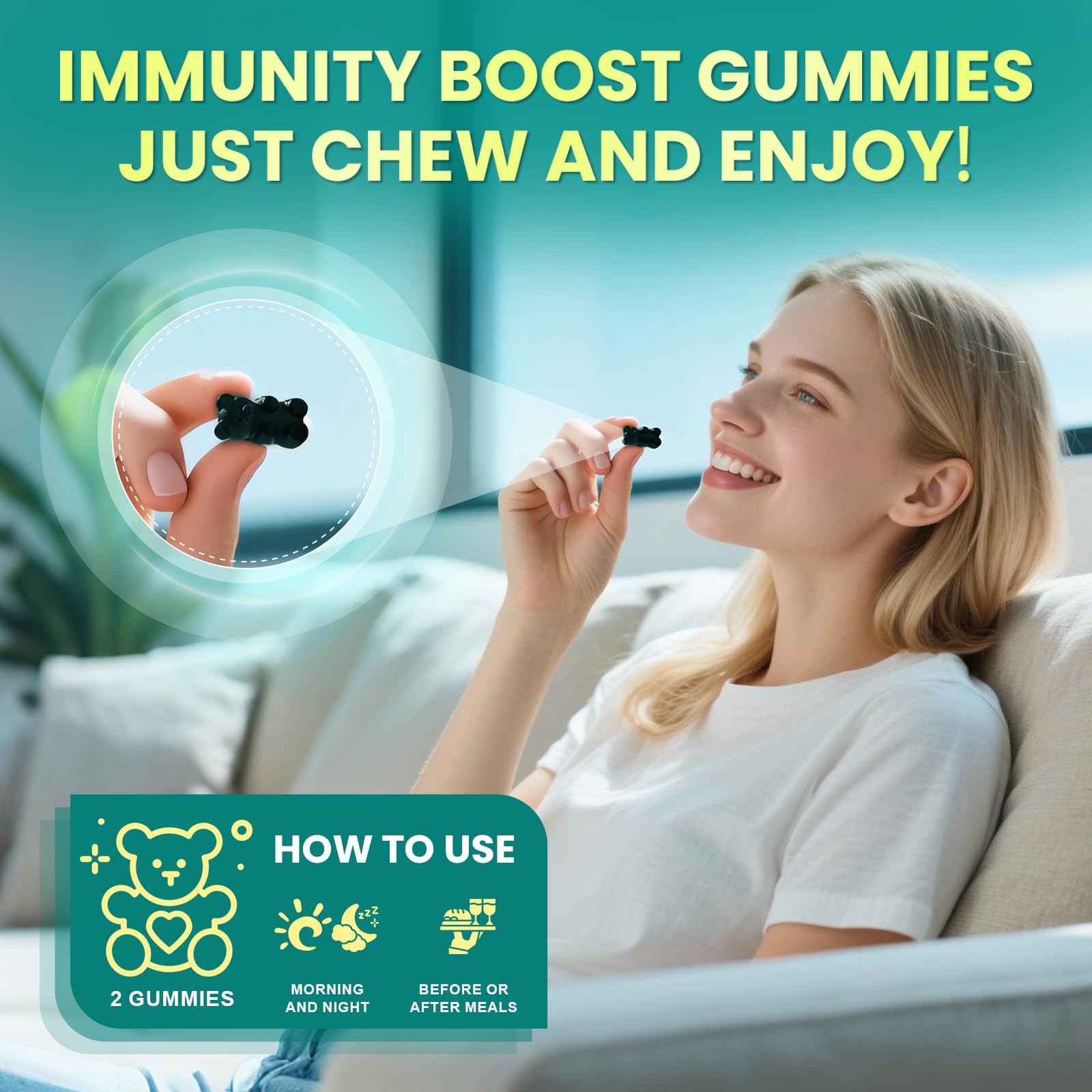 Sea Moss Gummies with Ashwagandha & Chlorophyll – Immune, Digestive & Gut Detox Support | Vegan, Non-GMO, Apple Flavor, 120 Gummies
