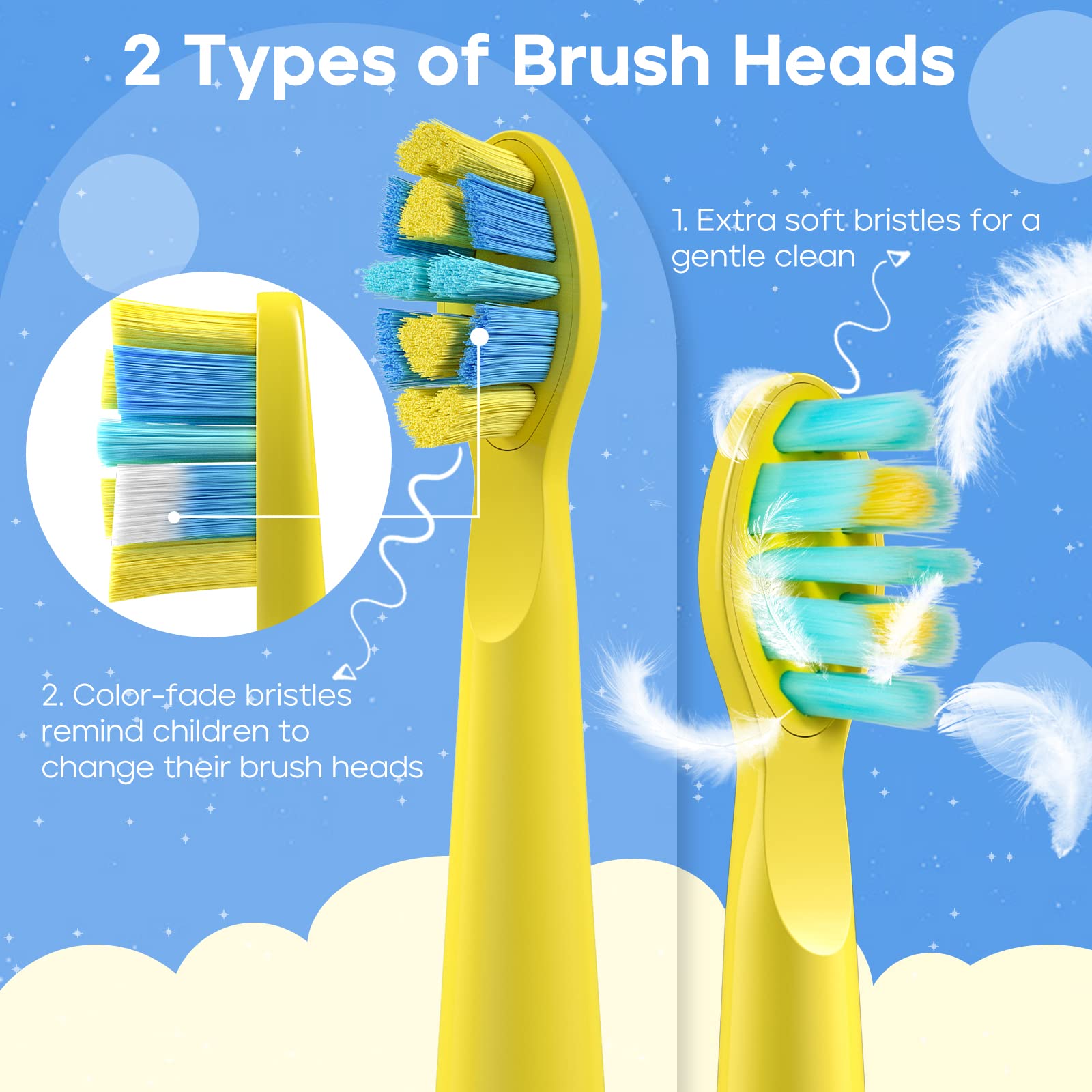 SEAGO Kids Electric Toothbrush - 5 Modes, DIY Stickers, 4 Heads, Ages 3-12, Yellow