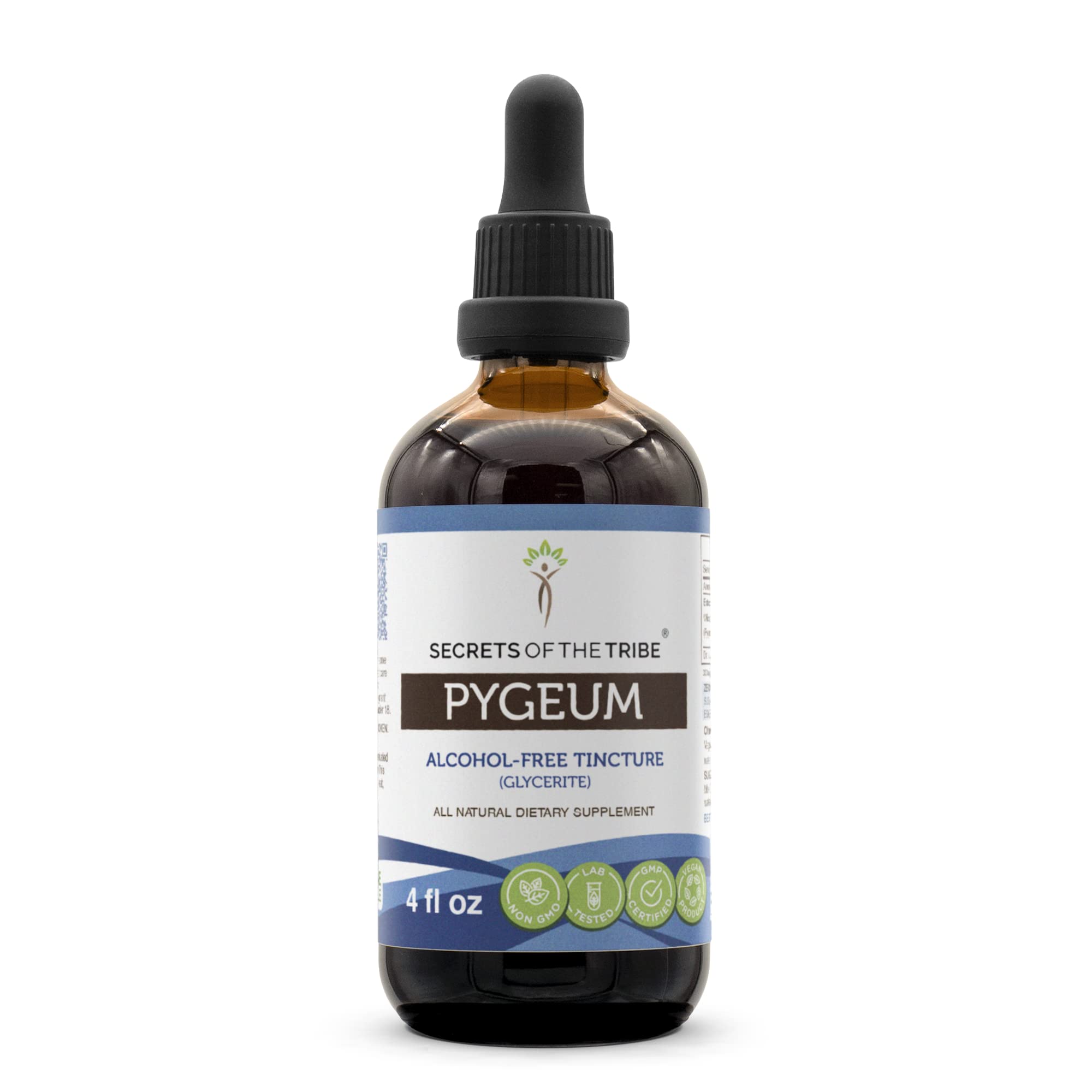 Secrets of the Tribe Pygeum Tincture — Alcohol-Free Extract, Wildcrafted Pygeum Bark (4 oz)
