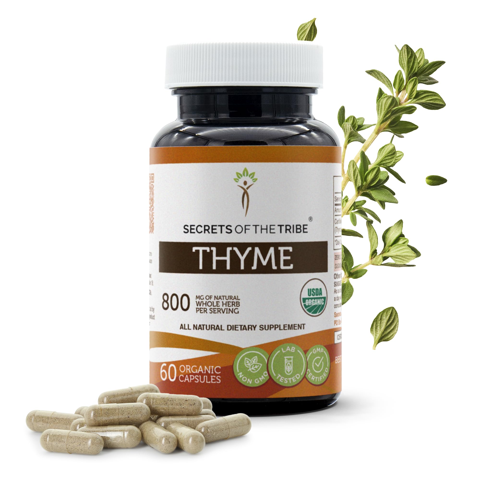 Secrets of the Tribe Thyme 60 Capsules – USDA Organic Thymus vulgaris (Toni Effect) in Vegetable Capsules