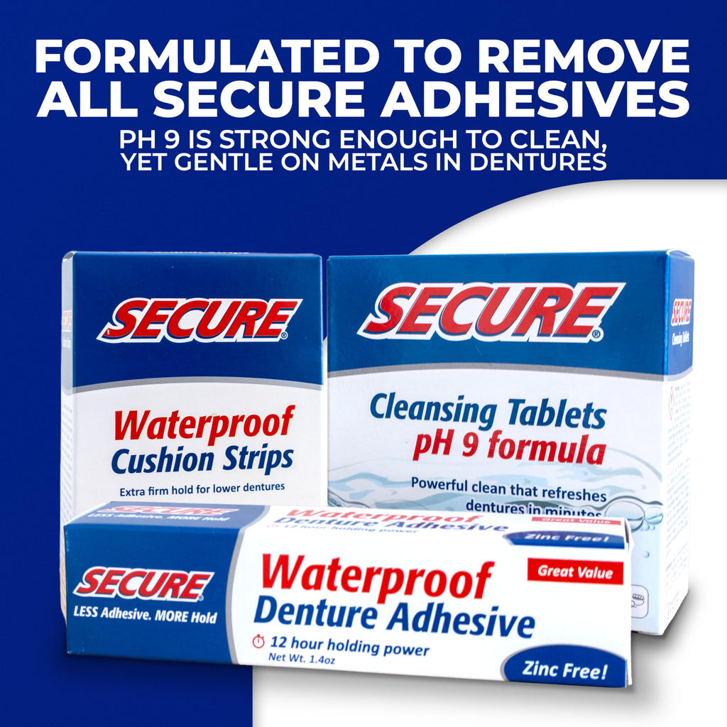 Secure Daily Cleansing Tablets – pH 9 Denture Cleaner (32 Tablets, 4 Pack)