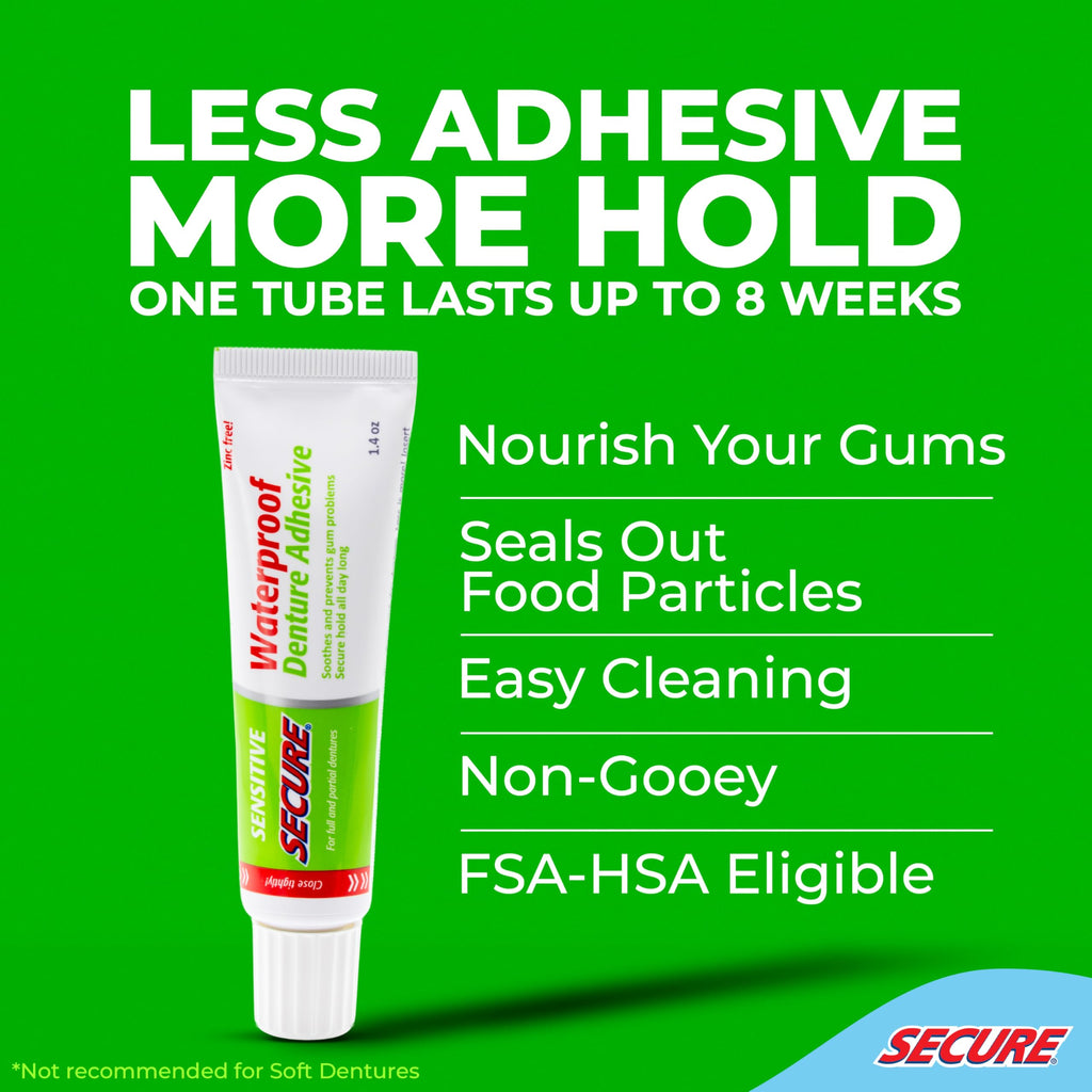 Denture Adhesive with Aloe Vera & Myrrh – 12-Hour Waterproof Hold – All Denture Types – 1.4 oz