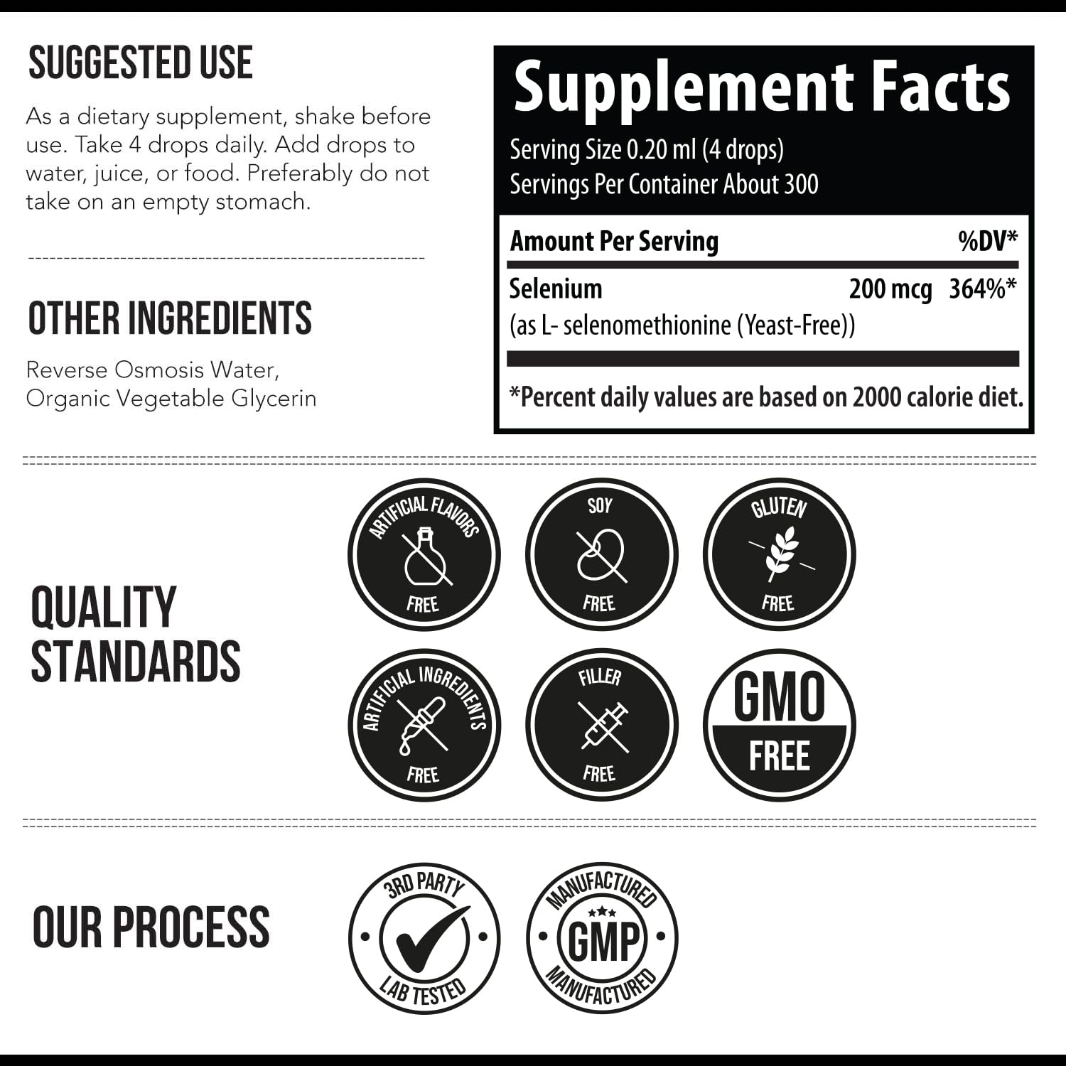 Selenium 200 mcg Selenomethionine - Sublingual Drops, 300 Servings (Vegan) - 2 oz