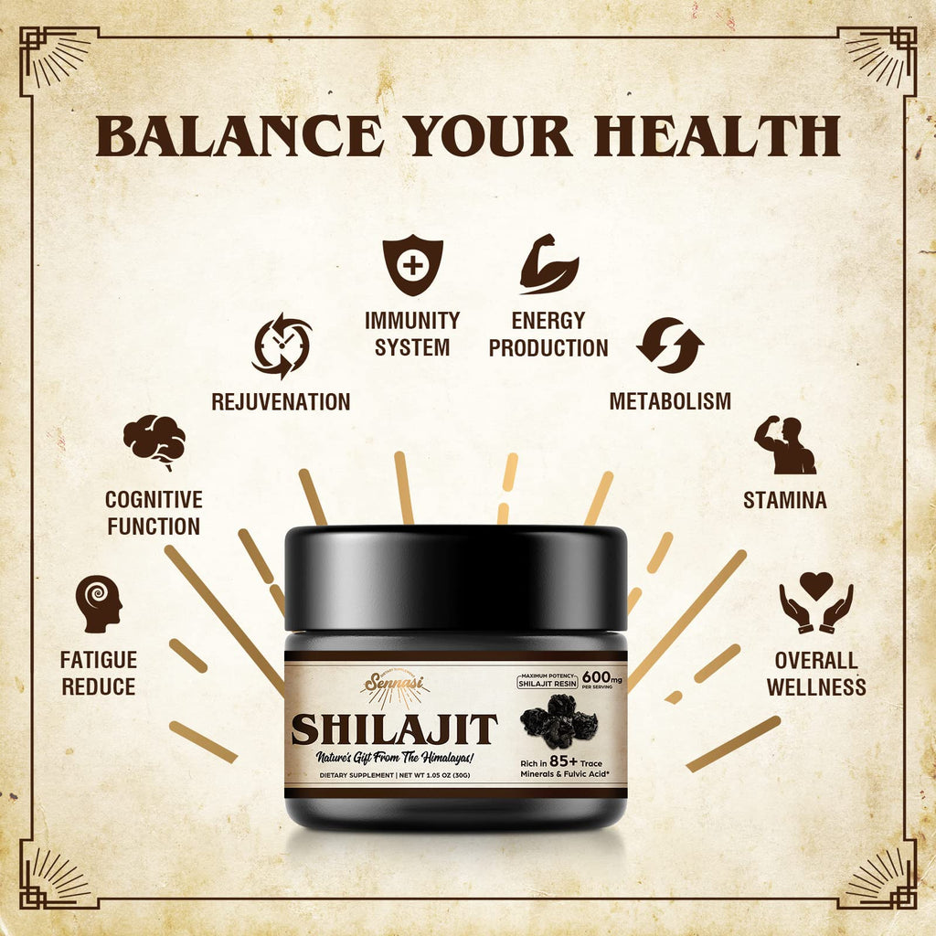 Sennasi Shilajit Pure Himalayan Resin – 600mg, 85+ Minerals, 30g