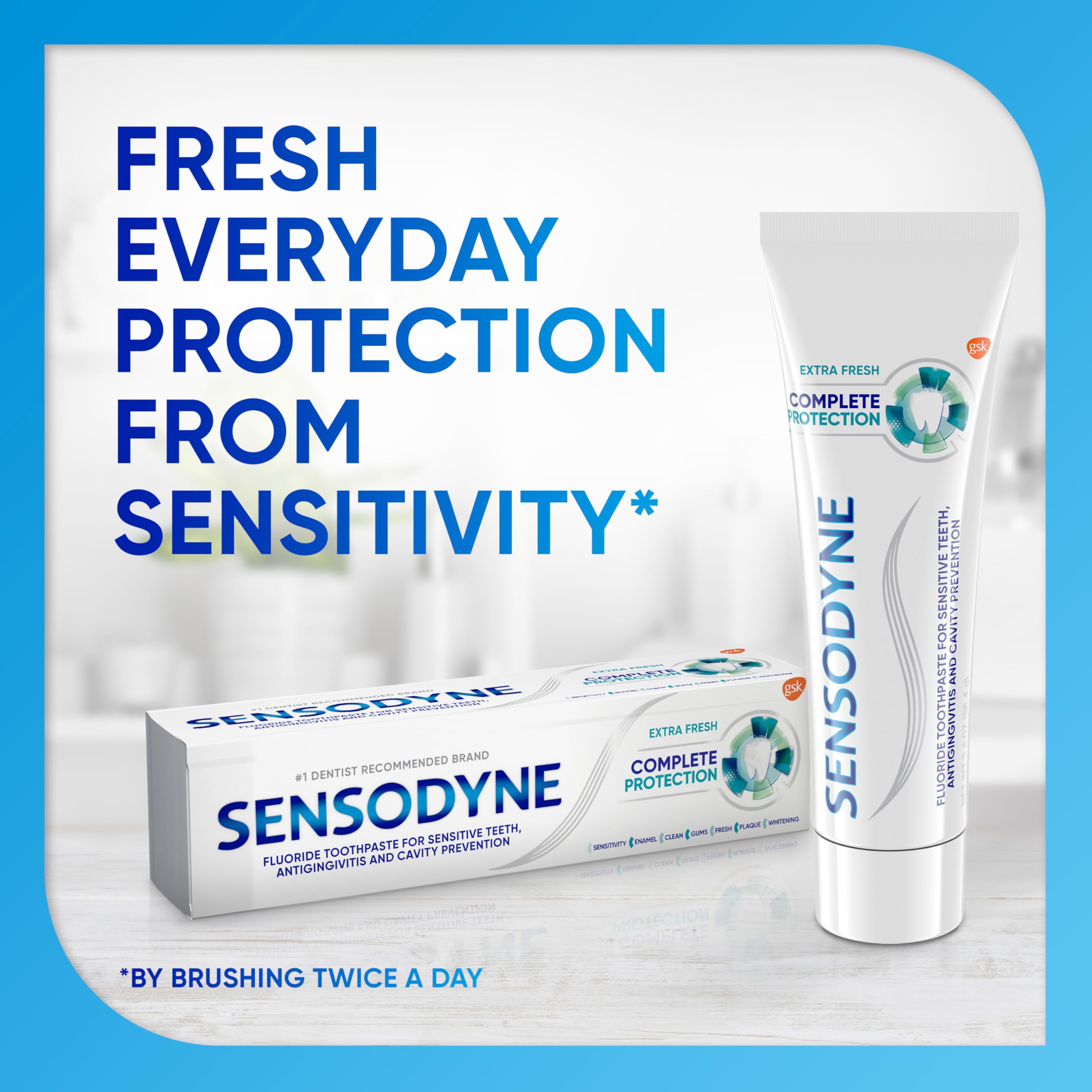 Sensodyne Complete Protection Sensitive Toothpaste for Gingivitis – Extra Fresh 3.4 oz (Pack of 2)