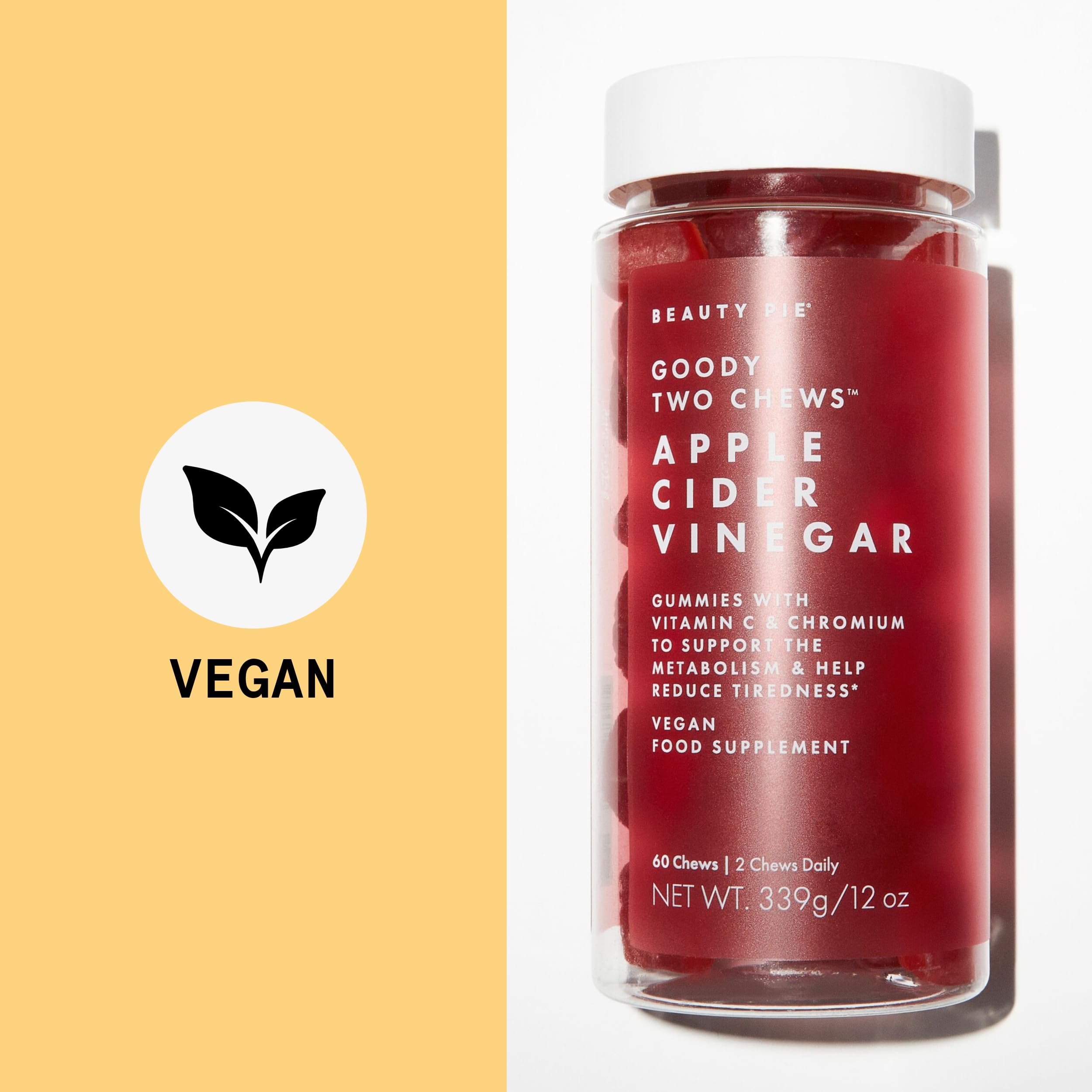 Beauty Pie Goody Two Chews Apple Cider Vinegar Gummies – ACV, Vitamin C & Chromium (60 Vegan Gummies)