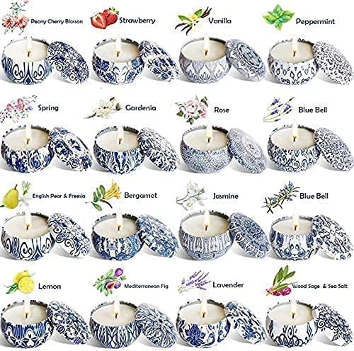 Set of 16 Scented Candles Gifts – Travel Tin Jars, 2.5 oz