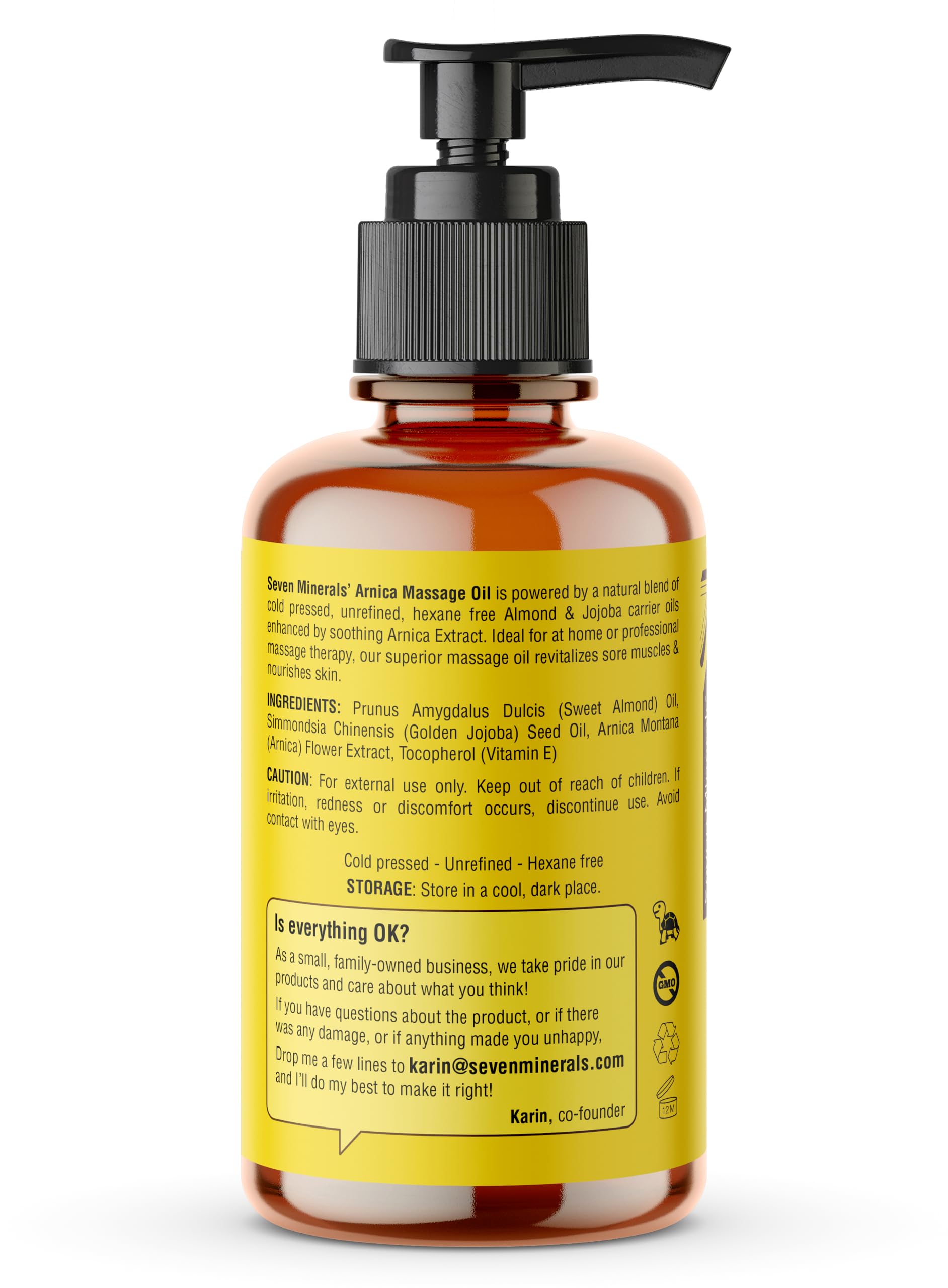 Seven Minerals Arnica Sore Muscle Massage Oil - 4 oz for Professional or At-Home Therapy