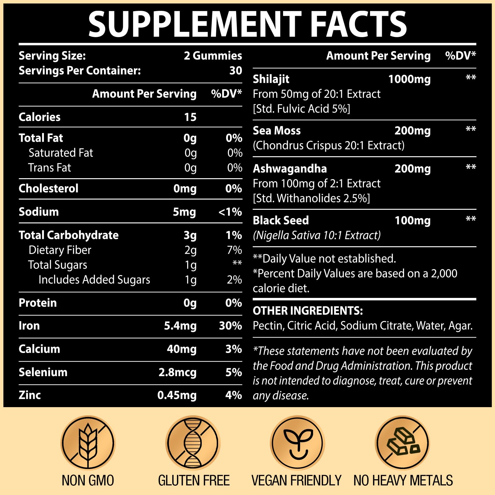 1500MG Shilajit Gummies – 4-in-1 with Ashwagandha, Sea Moss, Black Seed | 120 Gummies