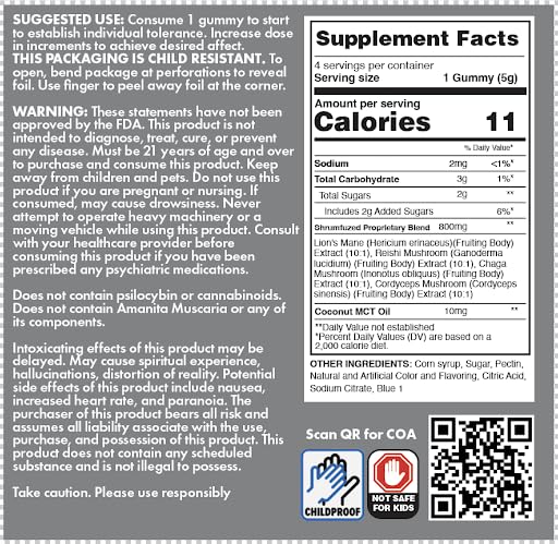 Shrumfuzed Proprietary Nootropic Gummy 3200mg – Lion's Mane, Reishi, Chaga & Cordycep Mushroom Blend (4, Sweet Pear)