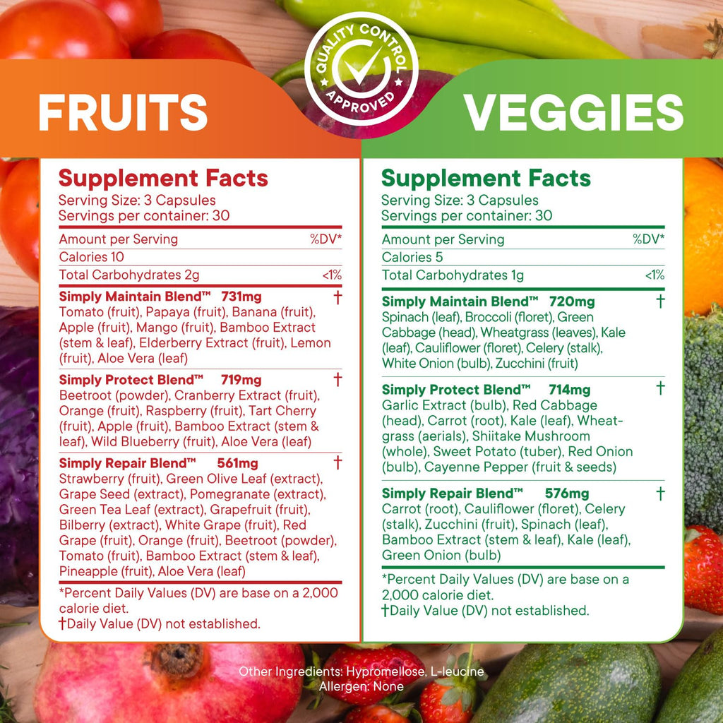 Simply Nature's Pledge – 42 Fruits & Veggies, 2-Month Supply, Soy-Free, 360 Capsules
