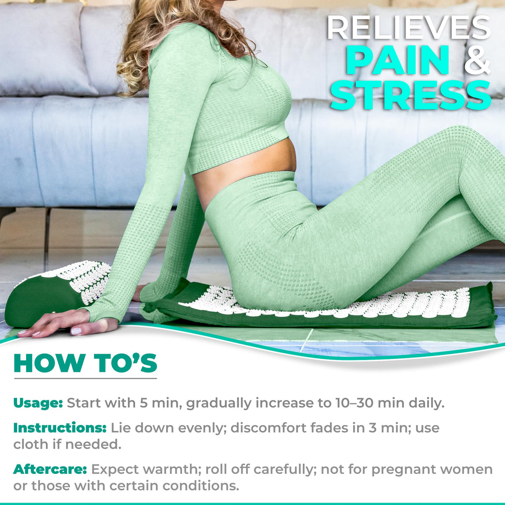 Sivan Back & Neck Pain Relief Acupressure Mat & Pillow Set – Green