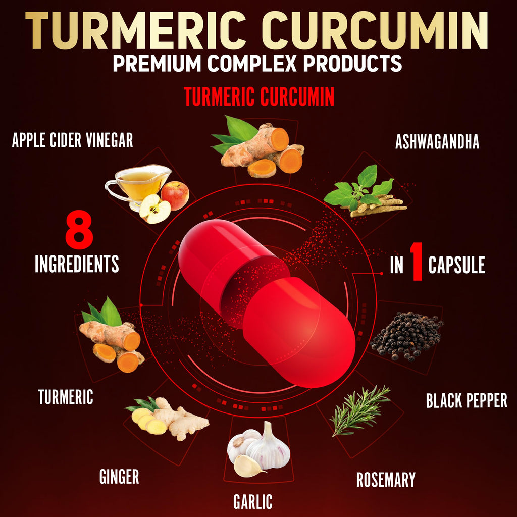 7 in 1 Turmeric Curcumin + Apple Cider Vinegar Capsules – 180 Count, 6 Month Supply