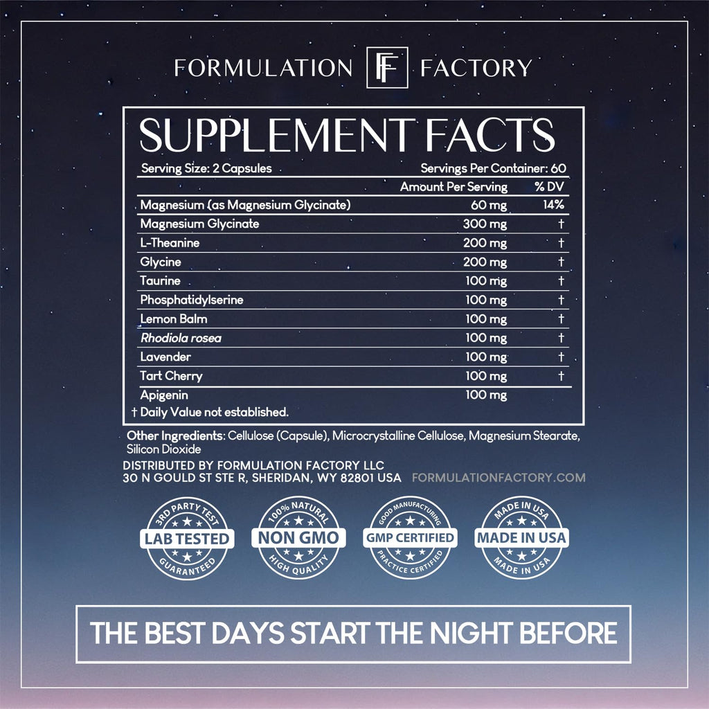 Formulation Factory The Night Before 10-in-1 Midnight Maximizer Sleep Supplement — Magnesium Glycinate, L-Theanine & More (360 Capsules, 6 Months)