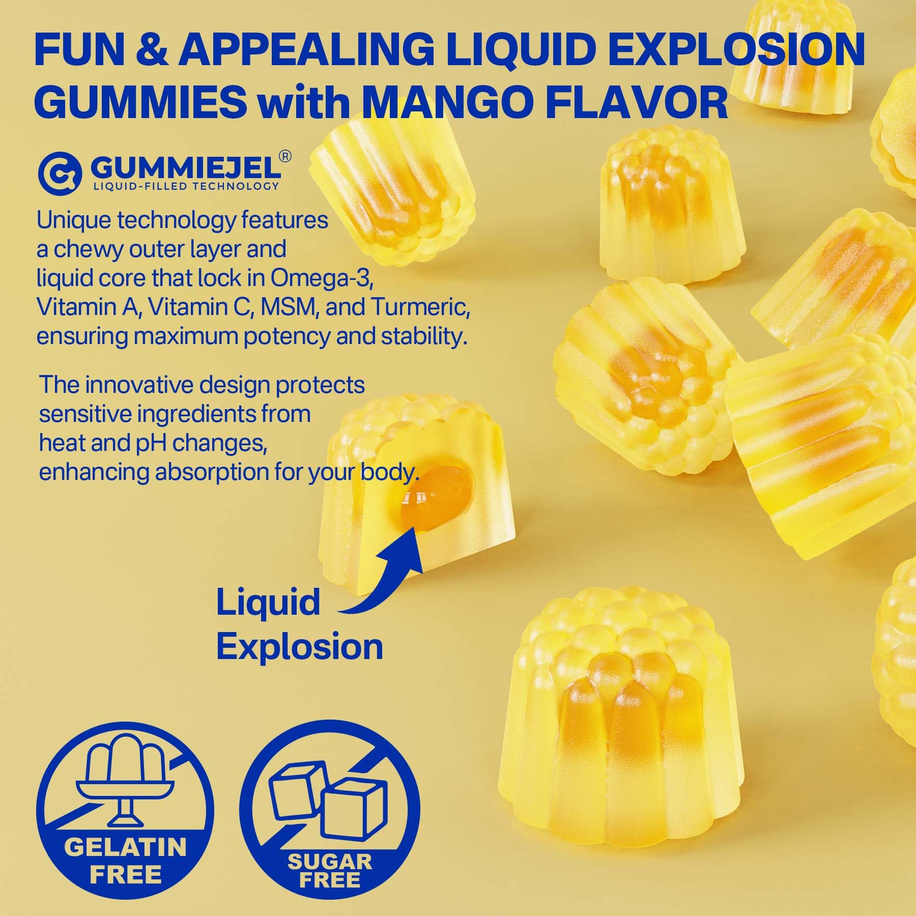 Vegan Omega-3 Gummies 1000mg + Turmeric | Algae DHA 600mg & EPA 300mg | Sugar Free, 60 Count