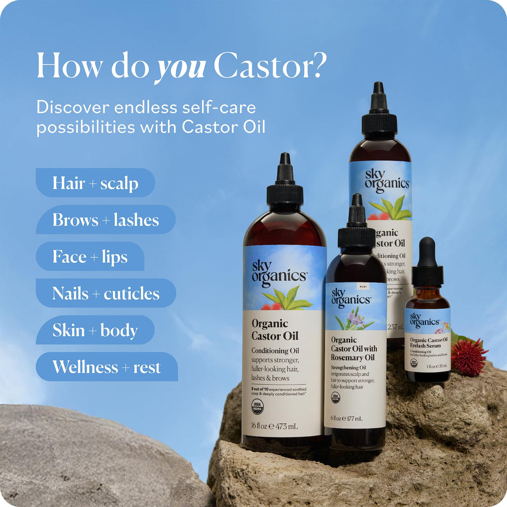 Sky Organics Castor Oil - USDA Organic Hair Growth Oil, Skin & Lashes - Cold-Pressed 16oz