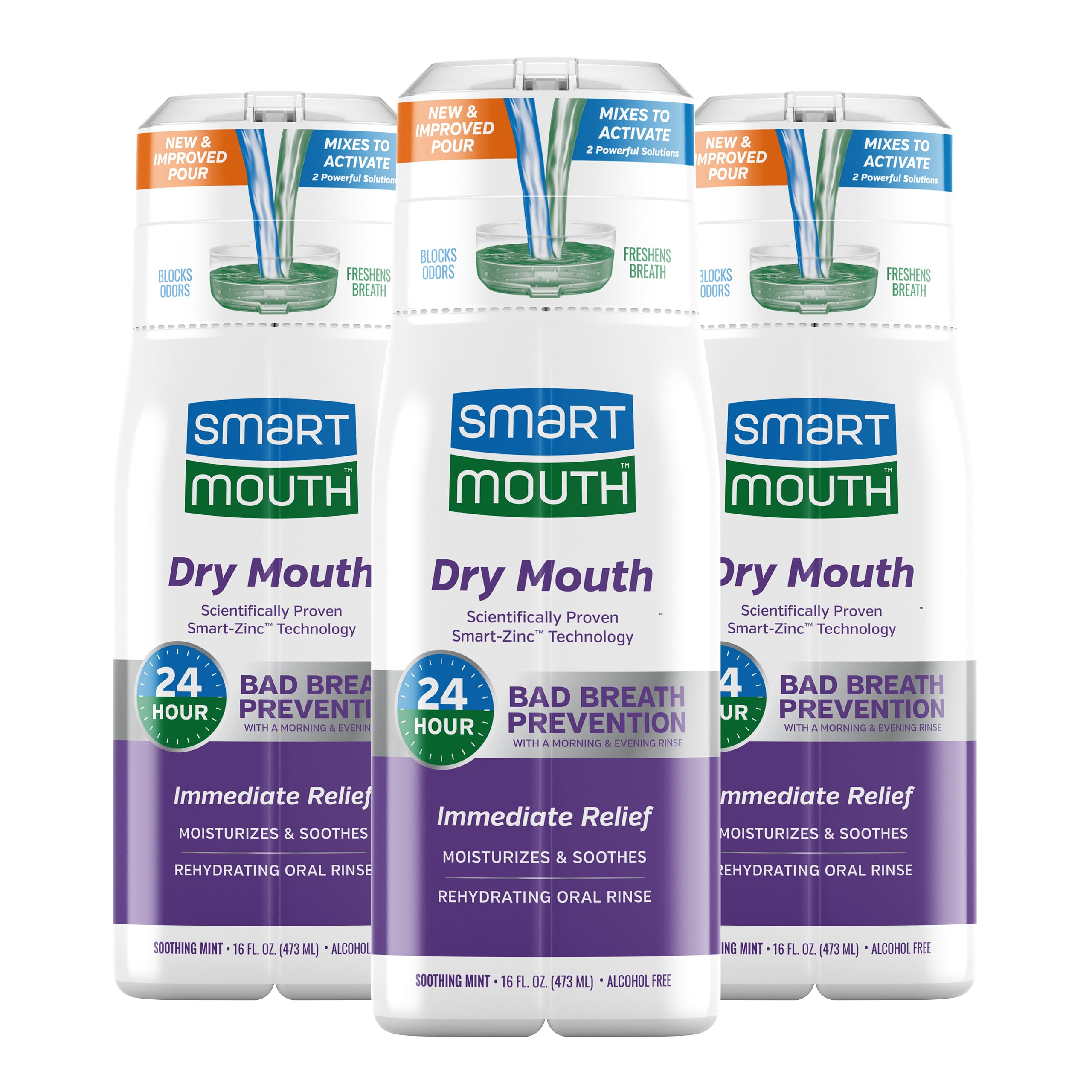 SmartMouth Activated Dry Mouth Mouthwash - Mint, 16 oz, 3 Pack