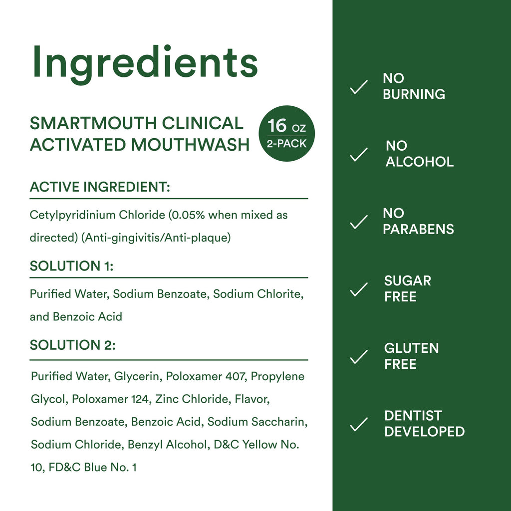 SmartMouth DDS Activated Clinical Mouthwash – Mint, Gum Health, 16 oz (2 Pack)