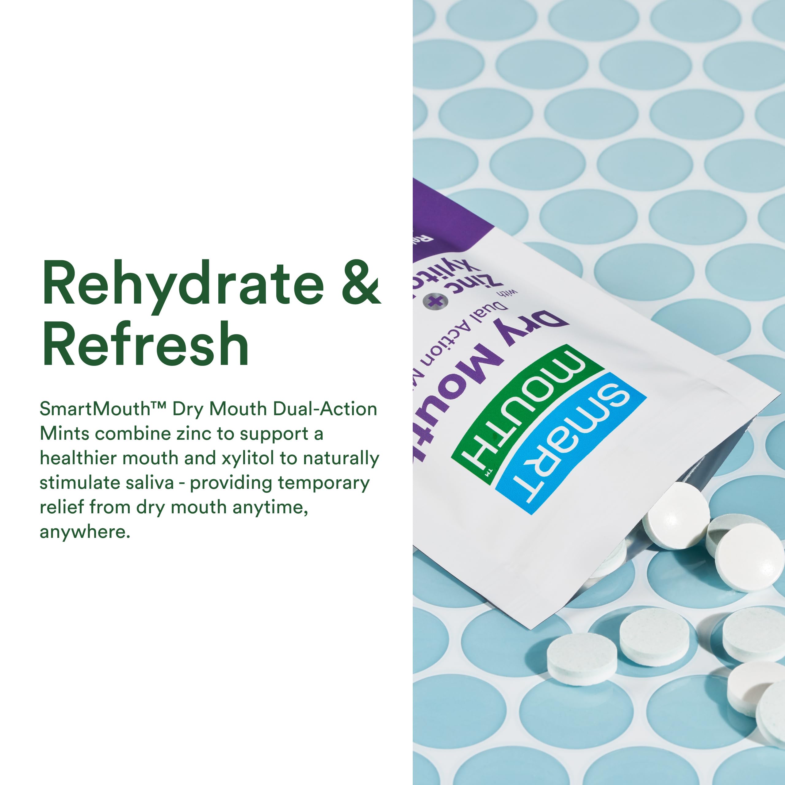 SmartMouth Dry Mouth Dual-Action Mints - Sugar-Free (50 Count, 4 Pack) - Mellow Mint