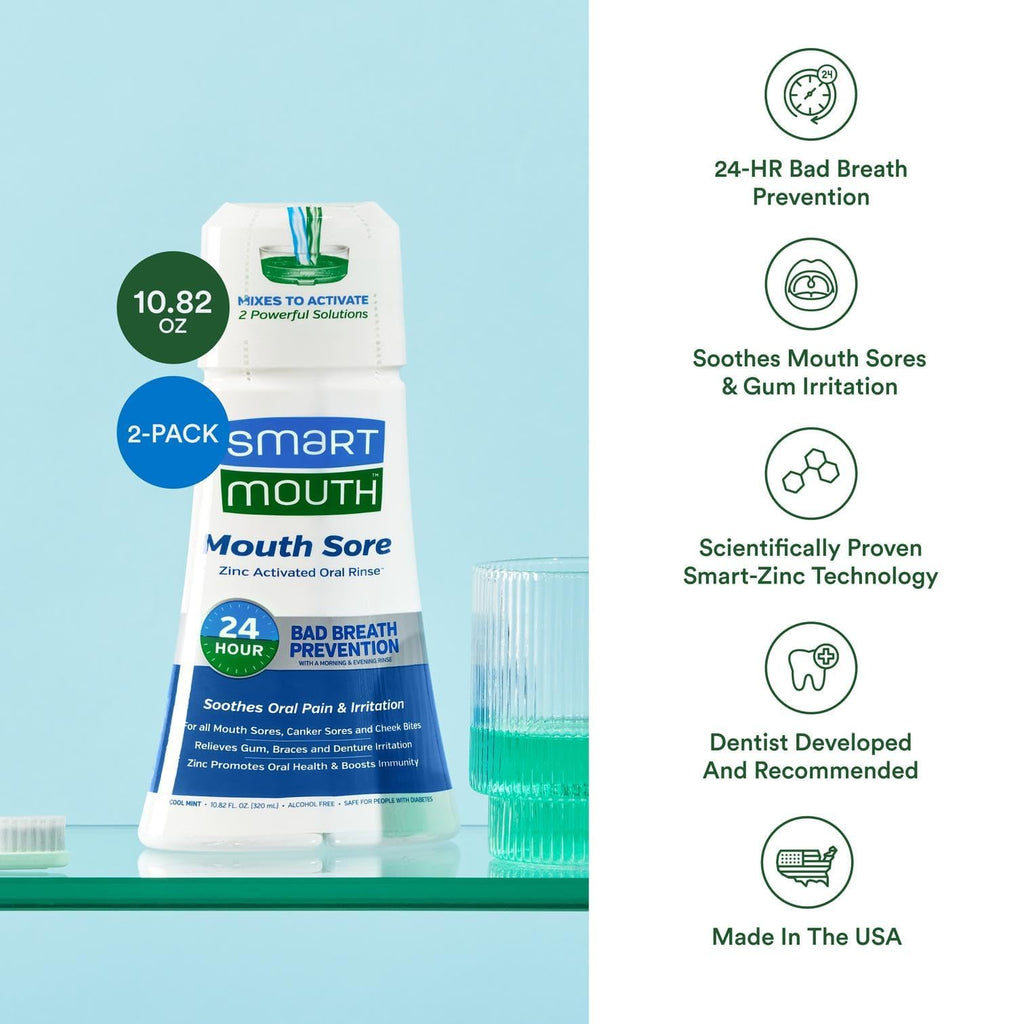 SmartMouth Mouth Sore Zinc Activated Oral Rinse 10.82oz, 2 Pack