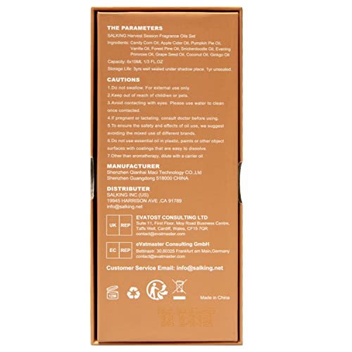 SALKING Autumn Fragrance Oils – Premium Fall Essential Oils for Diffuser, Soap & Candle Making | Cinnamon, Pumpkin Spice, Apple Cider, Vanilla, Pine, Snickerdoodle