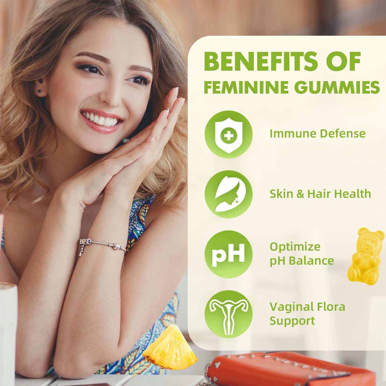 softbear Premium Feminine Balance Gummies for Women | Pineapple pH Balance, Vaginal Care, Immune Support | Vegan & Gluten-Free | 120 Count