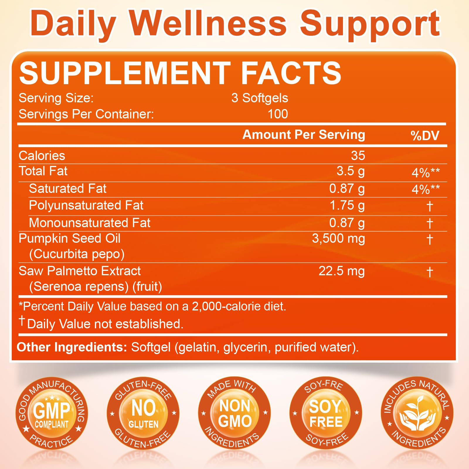 Pumpkin Seed Oil with Saw Palmetto 3500mg Softgels, 300ct, Cold-Pressed