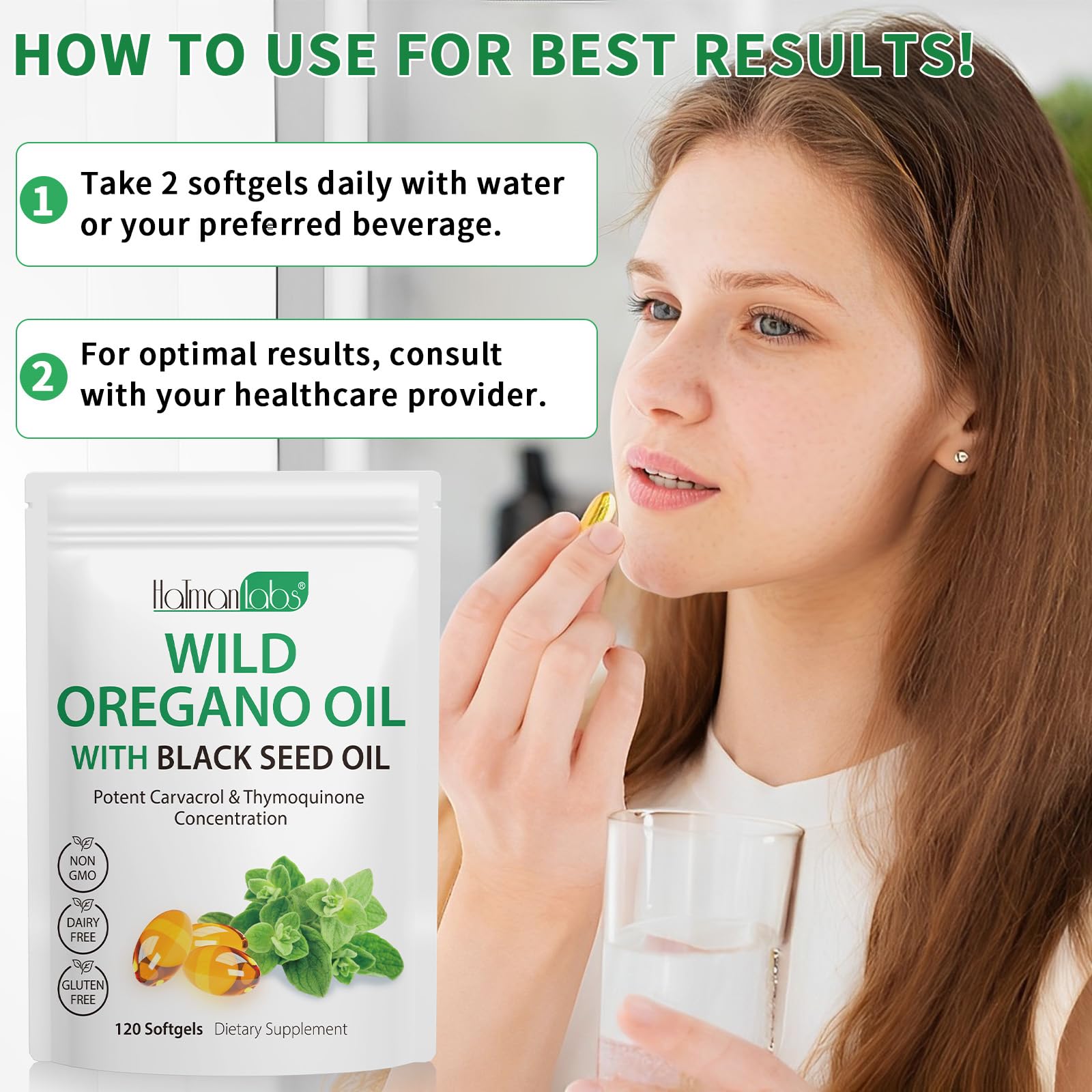 Oil of Oregano Softgels 6000mg + Black Seed Oil 200mg – 120 Count | Organic, Non-GMO