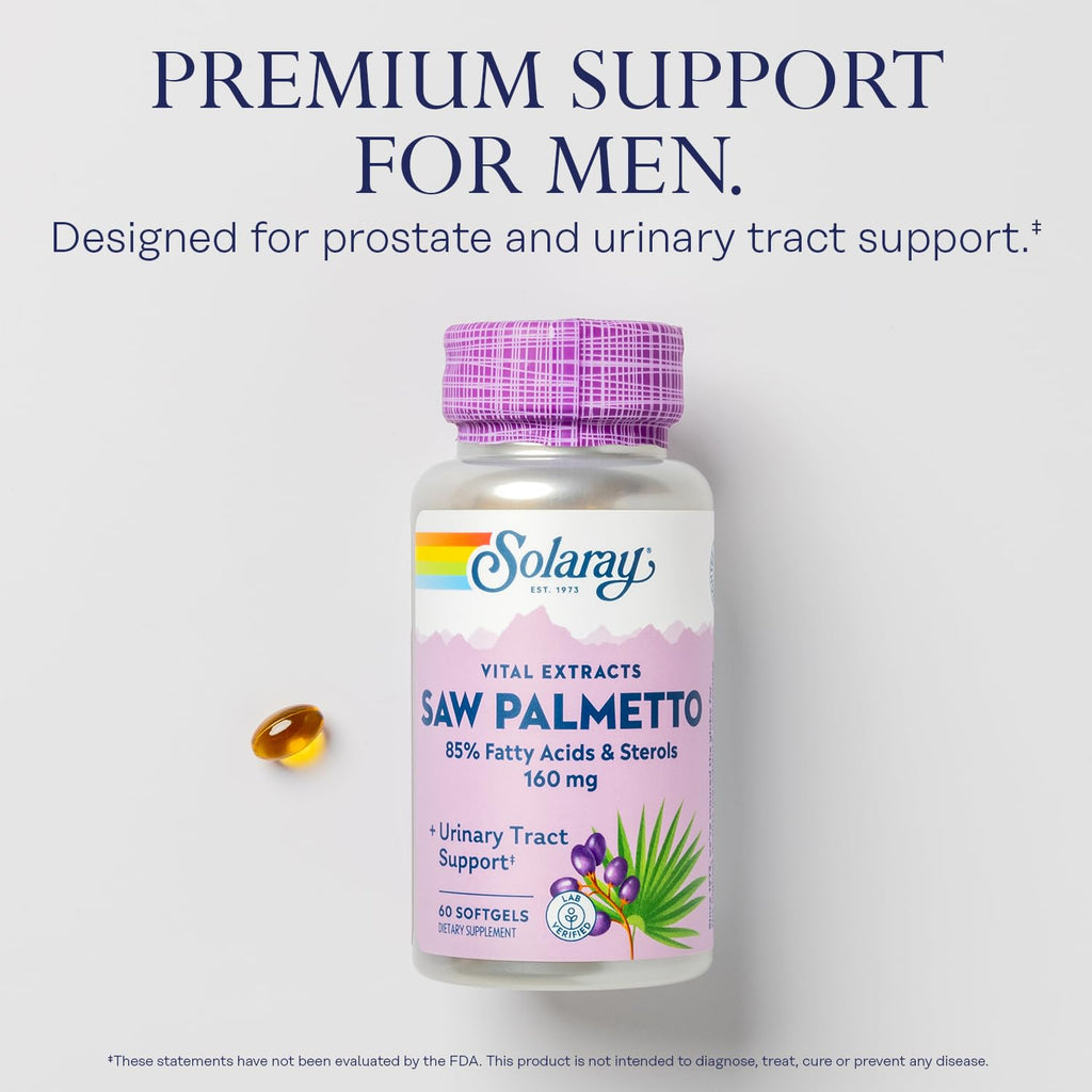 SOLARAY Saw Palmetto Extract – Prostate & Urinary Support | 136 mg Fatty Acids & Sterols | Lab Verified | 60 Servings