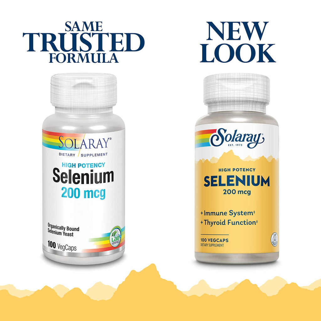 Solaray Selenium 200 mcg High Potency - 100 VegCaps | Immune, Thyroid & Antioxidant Support