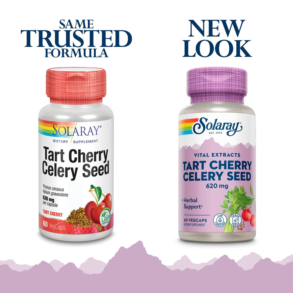 SOLARAY Tart Cherry & Celery Seed | Healthy Uric Acid Levels, Joint, Muscle Recovery & Sleep Support | 60 VegCaps