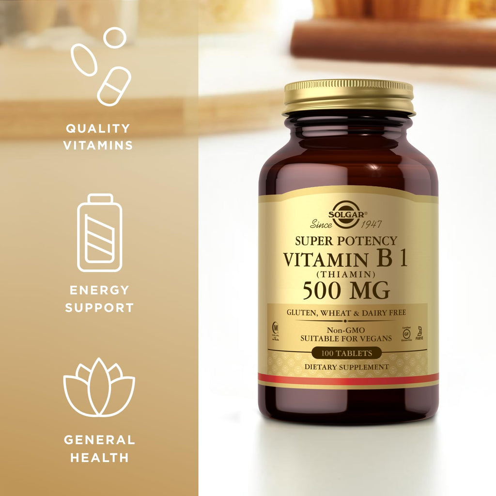 Solgar Vitamin B1 (Thiamin) 100 Tablets – 500mg, Non-GMO, Vegan, Gluten Free, Kosher, Halal