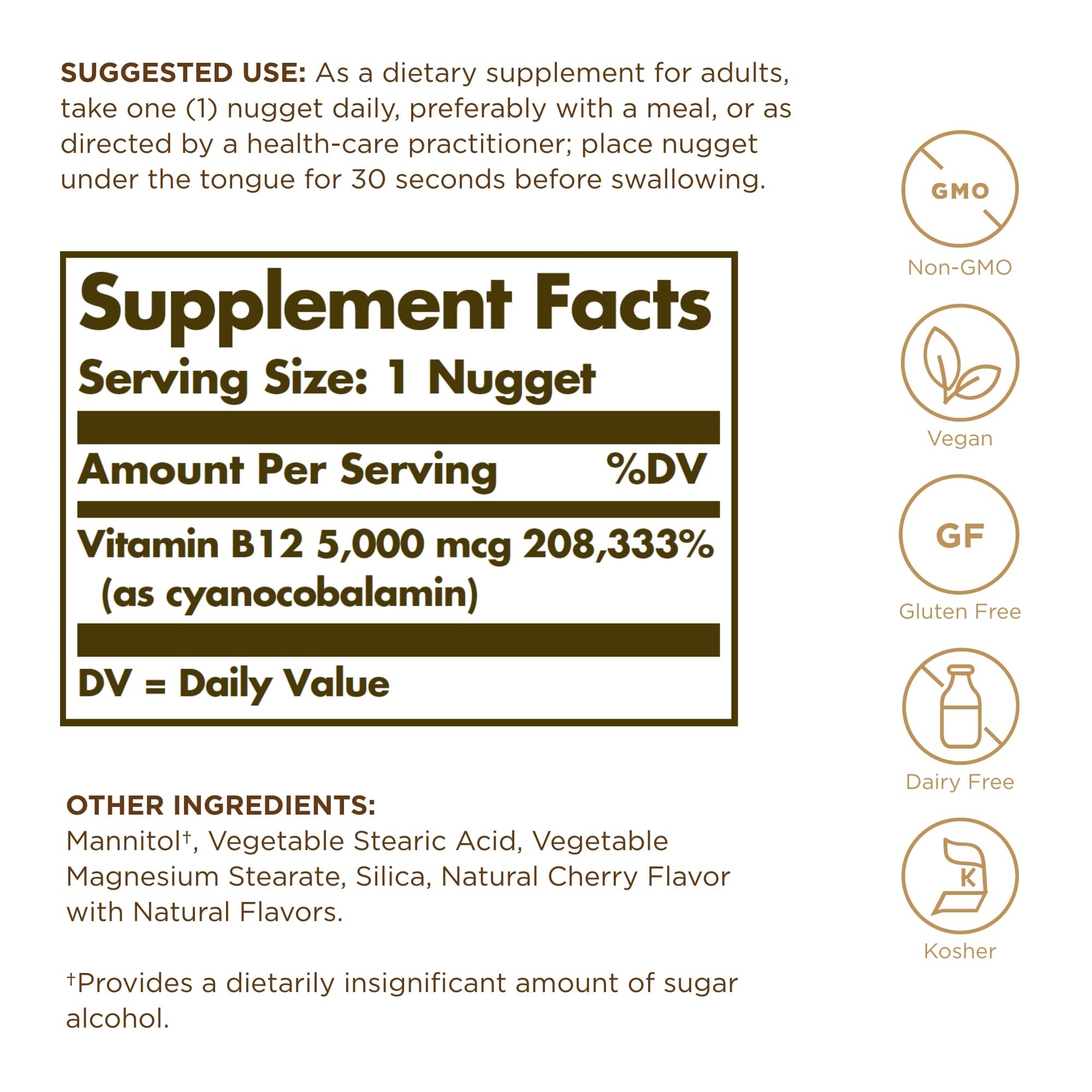 Solgar Vitamin B12 5000 mcg – 30 Nuggets | Vegan, Non-GMO, Gluten & Dairy Free