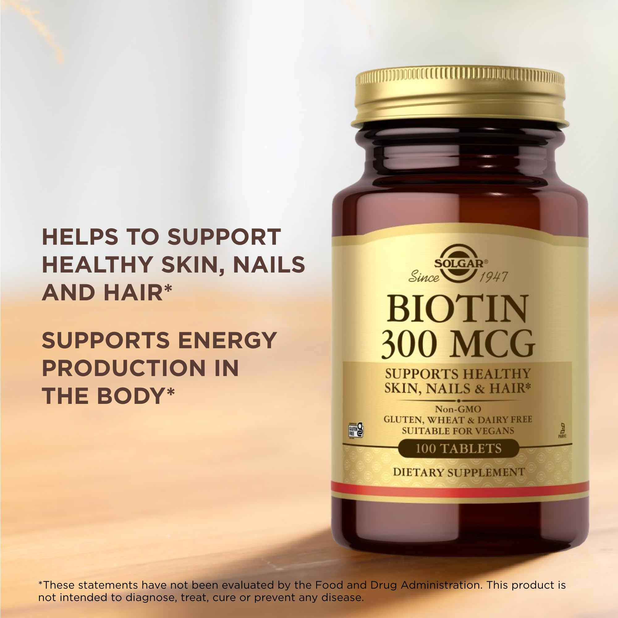 Solgar Biotin 300 mcg – 3 x 100 Tablets – Supports Skin, Nails & Hair | Vegan, Non-GMO