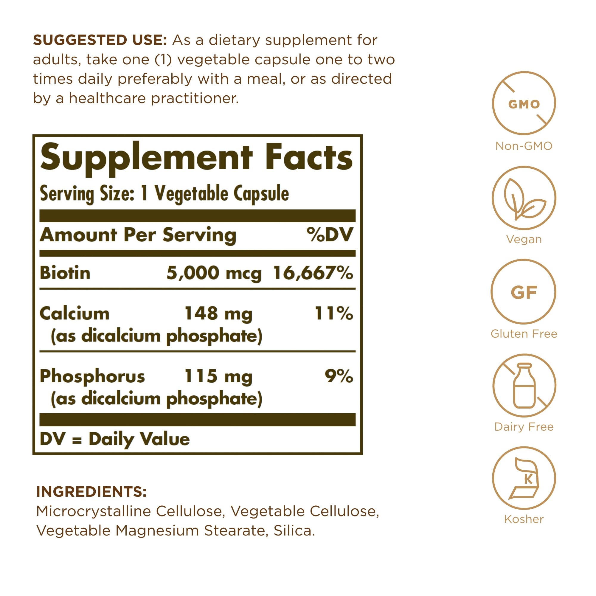Solgar Biotin 5000 mcg 50 Veg Capsules - Pack of 2 | Skin, Nails & Hair